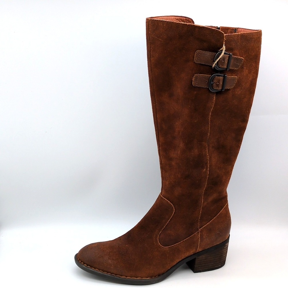 Born Shoes Womens Brown 9.5 Suede Riding Boots Side Zip Stretch Lined F56826